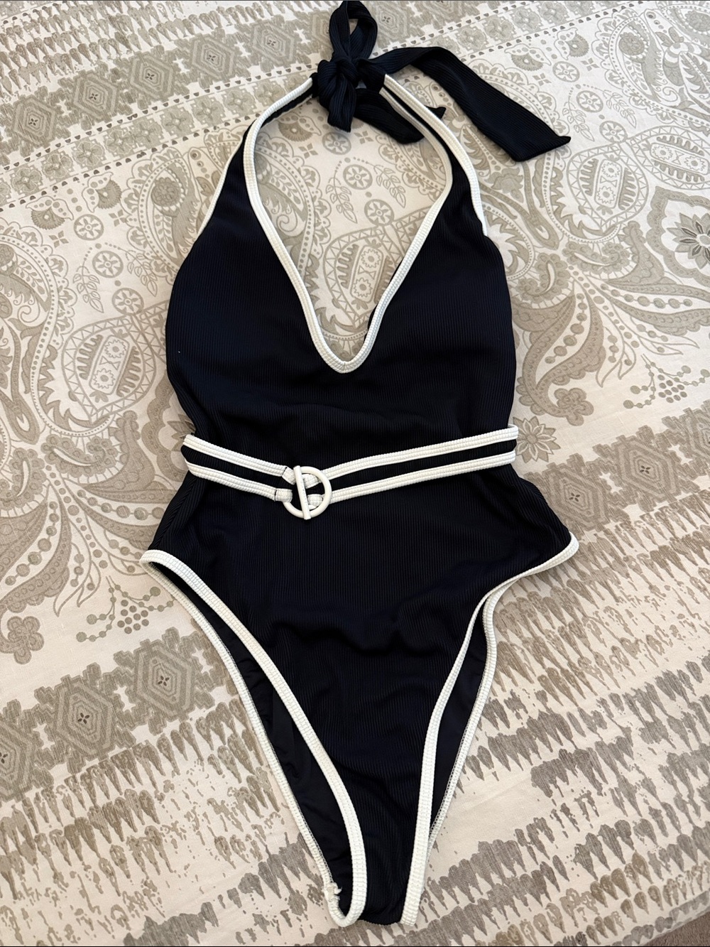 l*space Black One-Piece Swimsuit with White Trim
